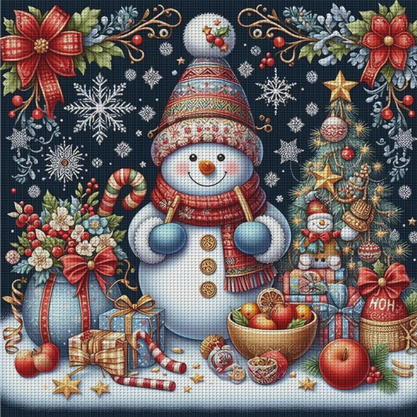 Christmas Snowman - Full 11CT Counted Cross Stitch 45x45CM - Huacan