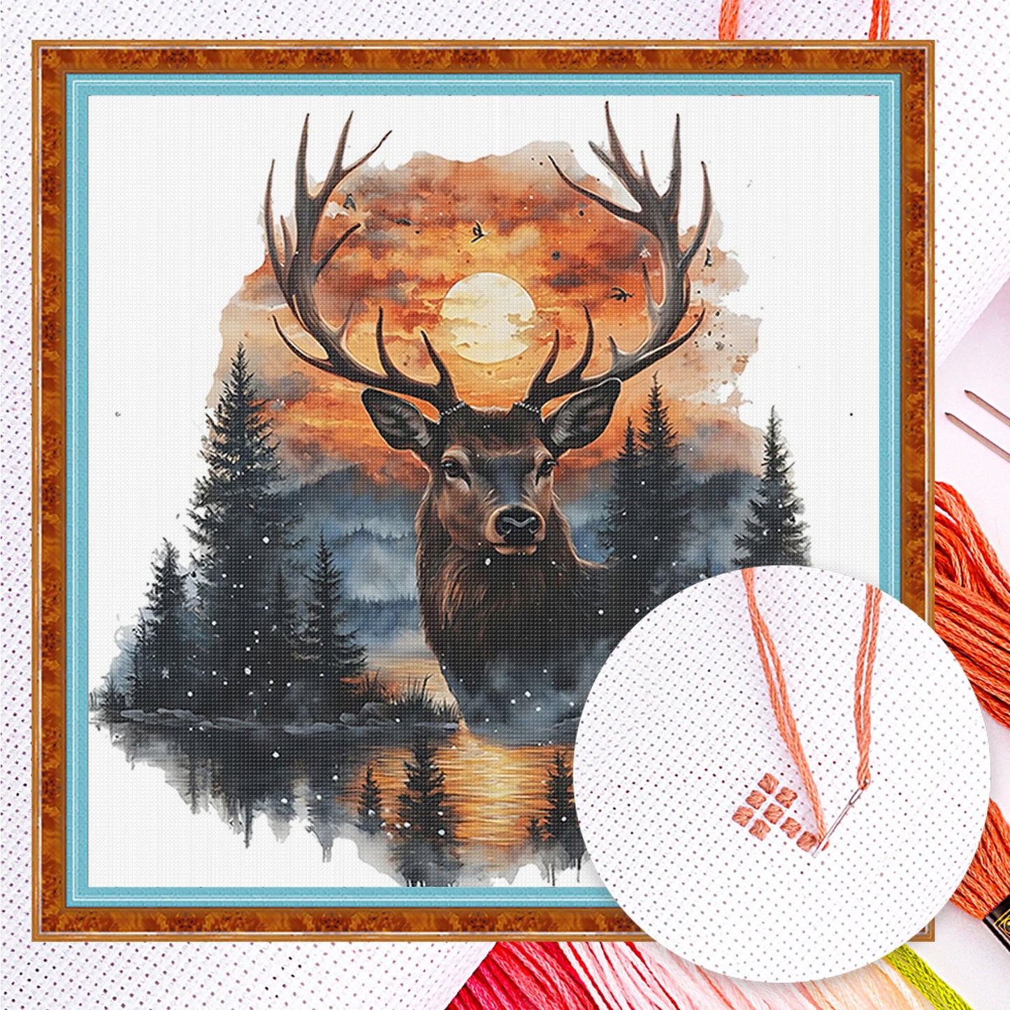 Deer - Full 11CT Counted Cross Stitch 40x40CM - Huacan
