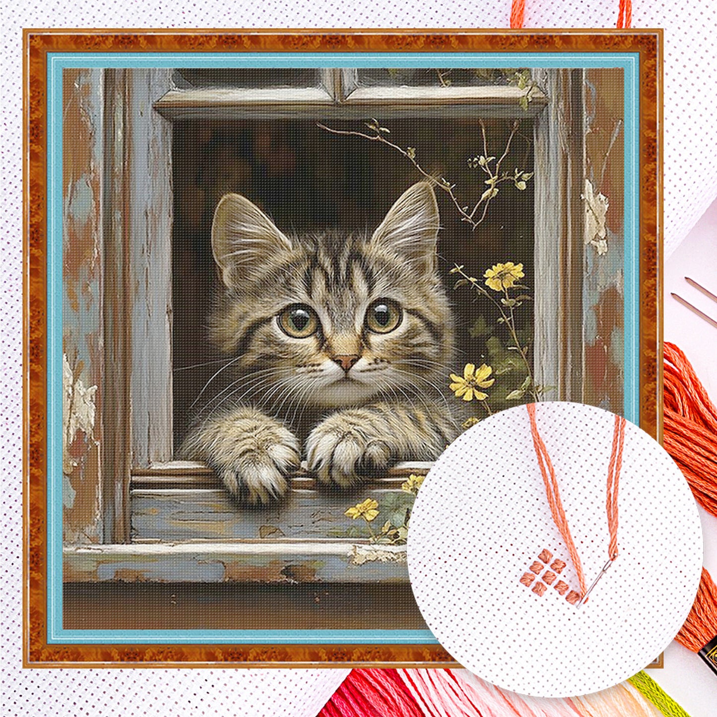 Cat - Full 11CT Counted Cross Stitch 40x40CM - Huacan