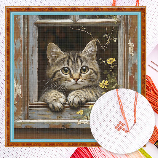 Cat - Full 11CT Counted Cross Stitch 40x40CM - Huacan
