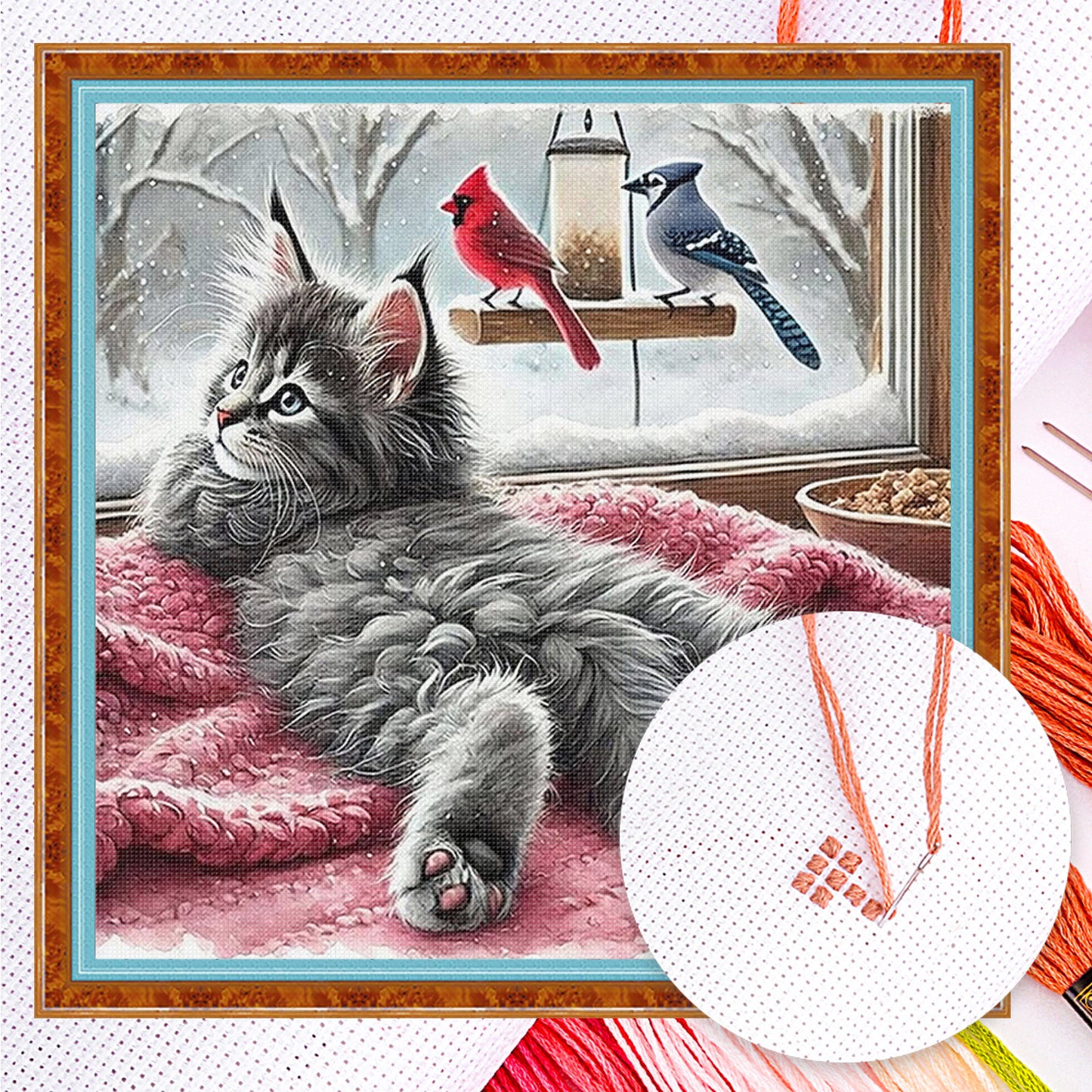 Cat - Full 11CT Counted Cross Stitch 40x40CM - Huacan