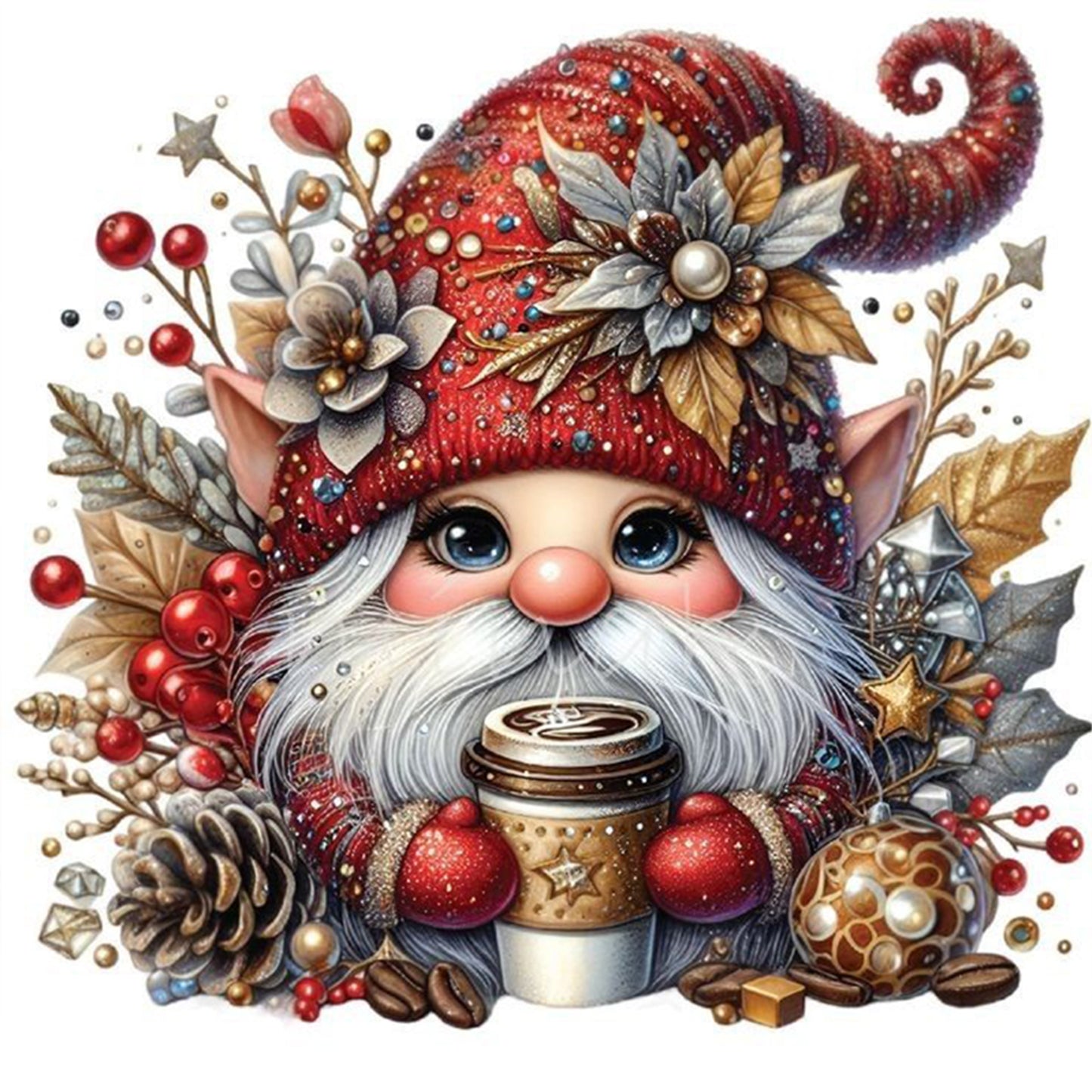 Gnome - Full 11CT Stamped Cross Stitch 45x45CM - Huacan