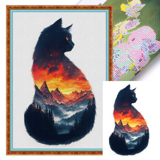Silhouette - Cat - Full 11CT Stamped Cross Stitch 40x60CM - Huacan