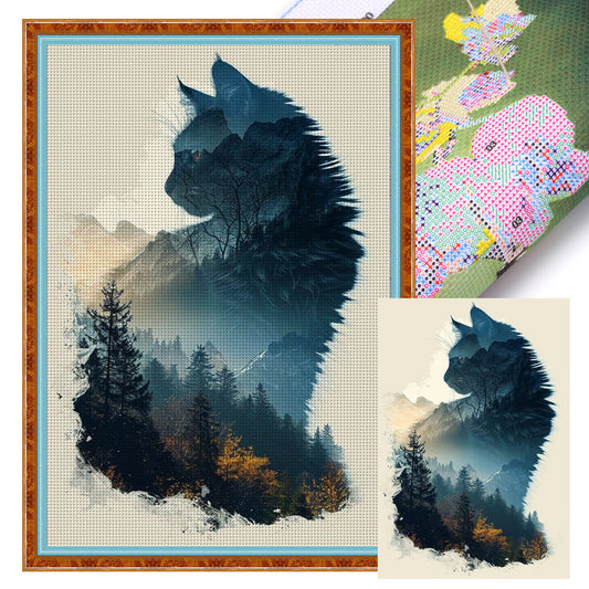 Silhouette - Cat - Full 11CT Stamped Cross Stitch 40x60CM - Huacan