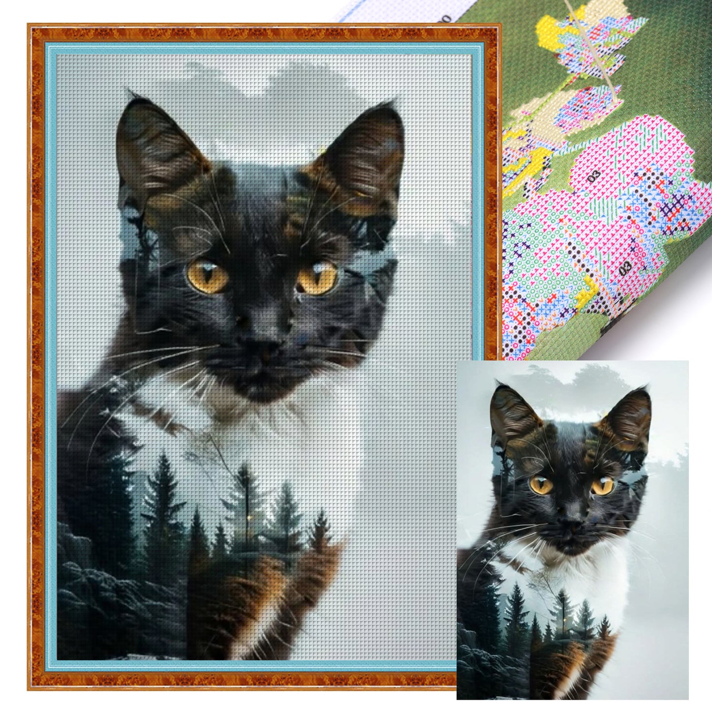 Silhouette - Cat - Full 11CT Stamped Cross Stitch 40x60CM - Huacan