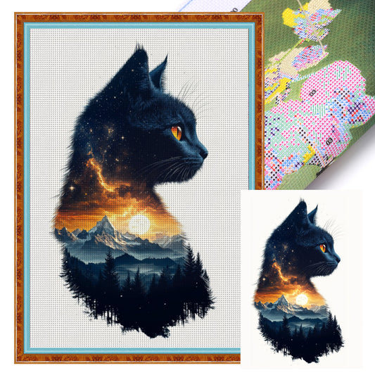 Silhouette - Cat - Full 11CT Stamped Cross Stitch 40x60CM - Huacan