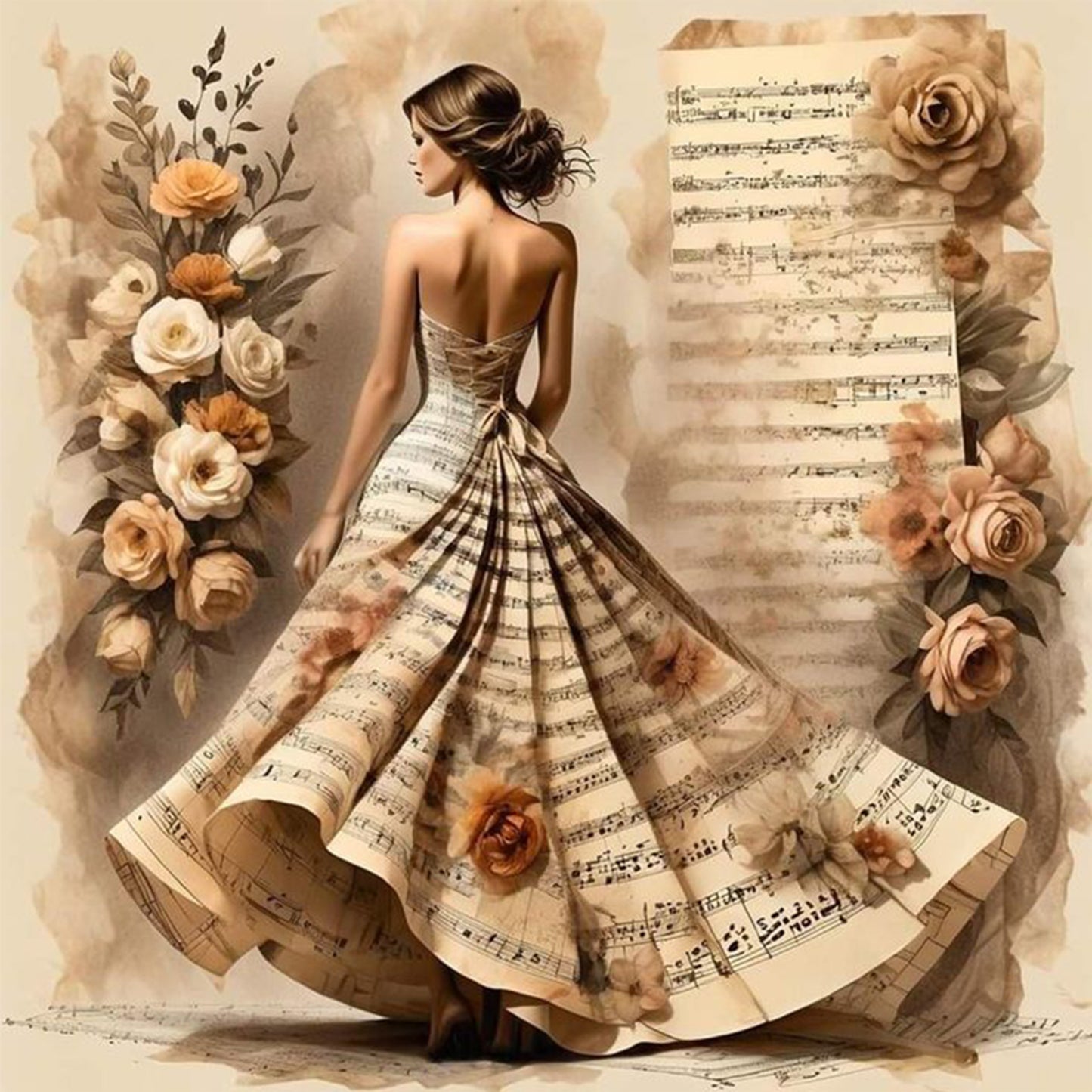 Musical Note Skirt Girl - Full 11CT Stamped Cross Stitch 45x45CM - Huacan