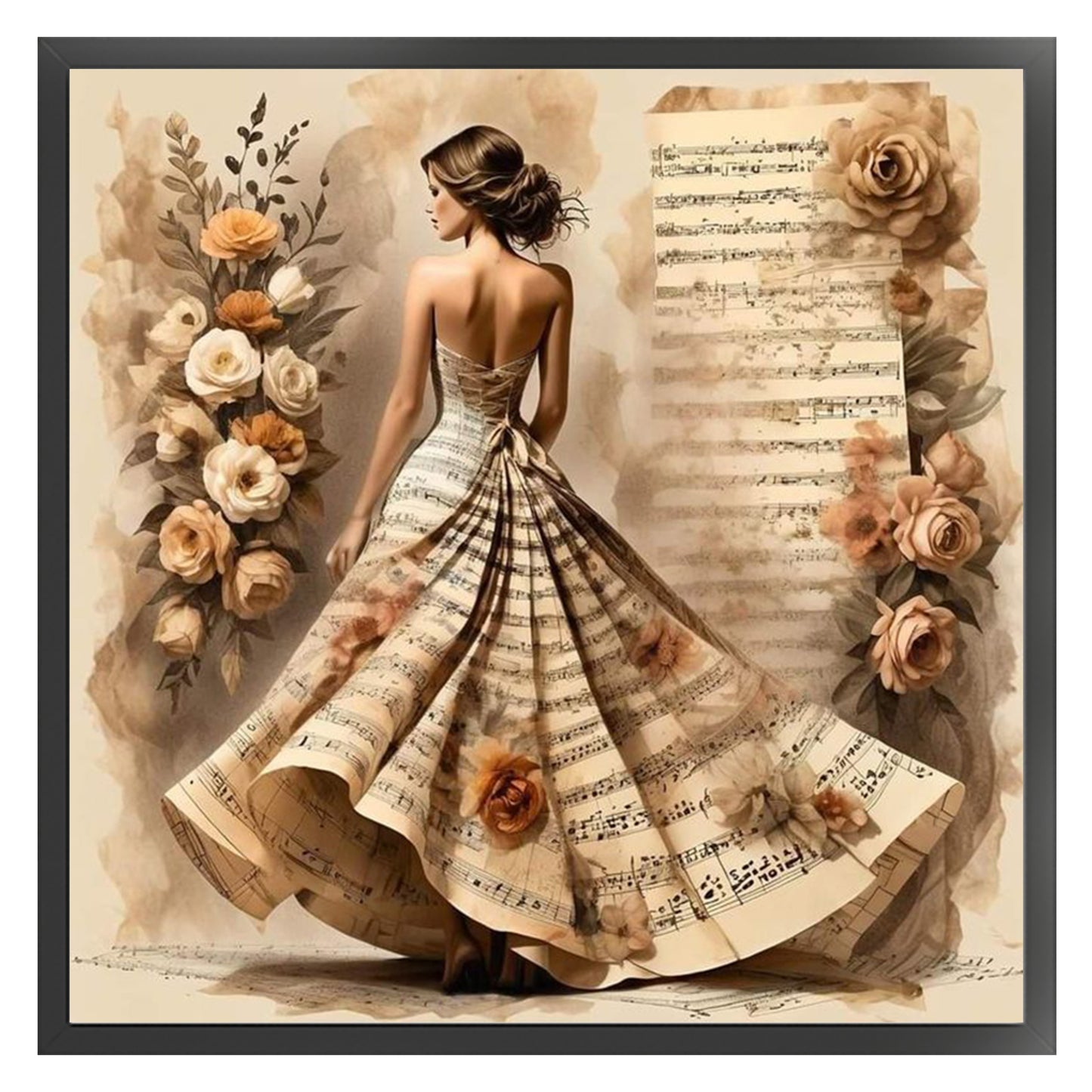 Musical Note Skirt Girl - Full 11CT Stamped Cross Stitch 45x45CM - Huacan