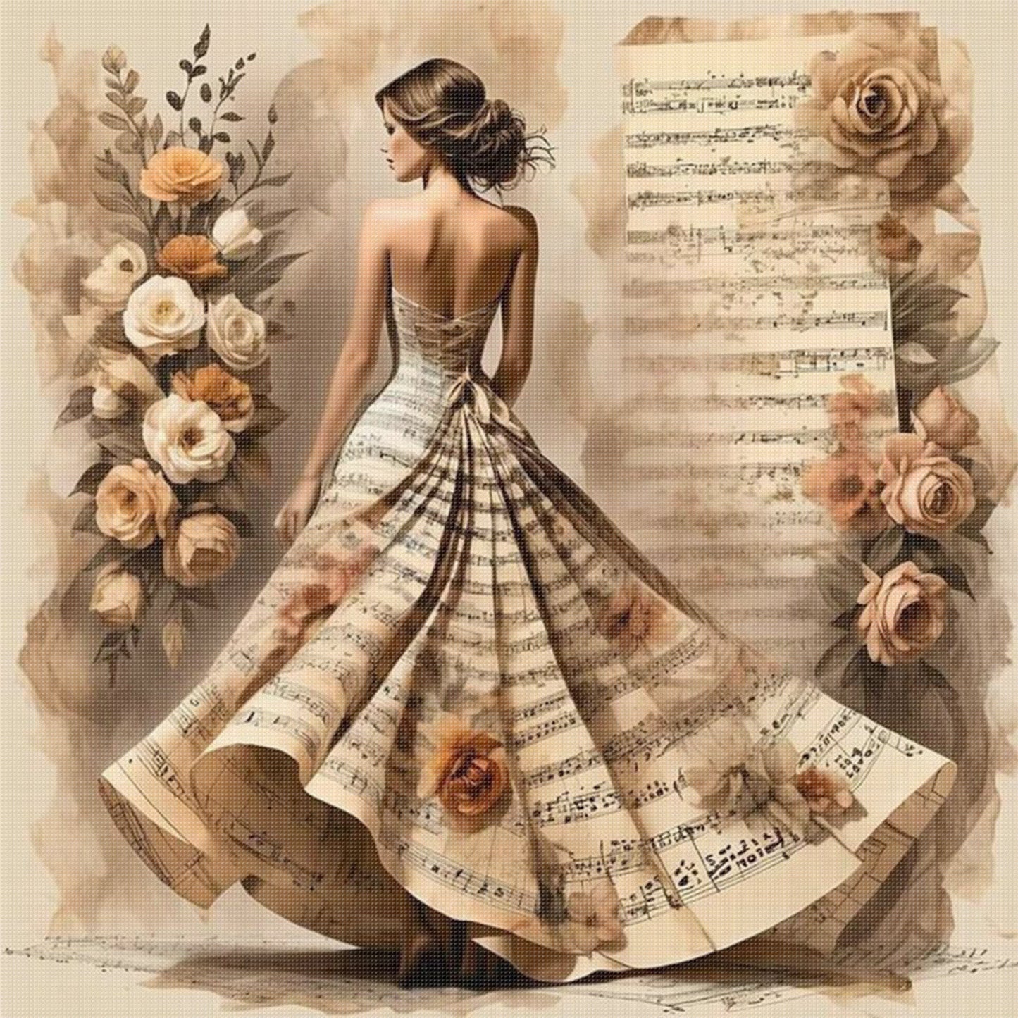 Musical Note Skirt Girl - Full 11CT Stamped Cross Stitch 45x45CM - Huacan