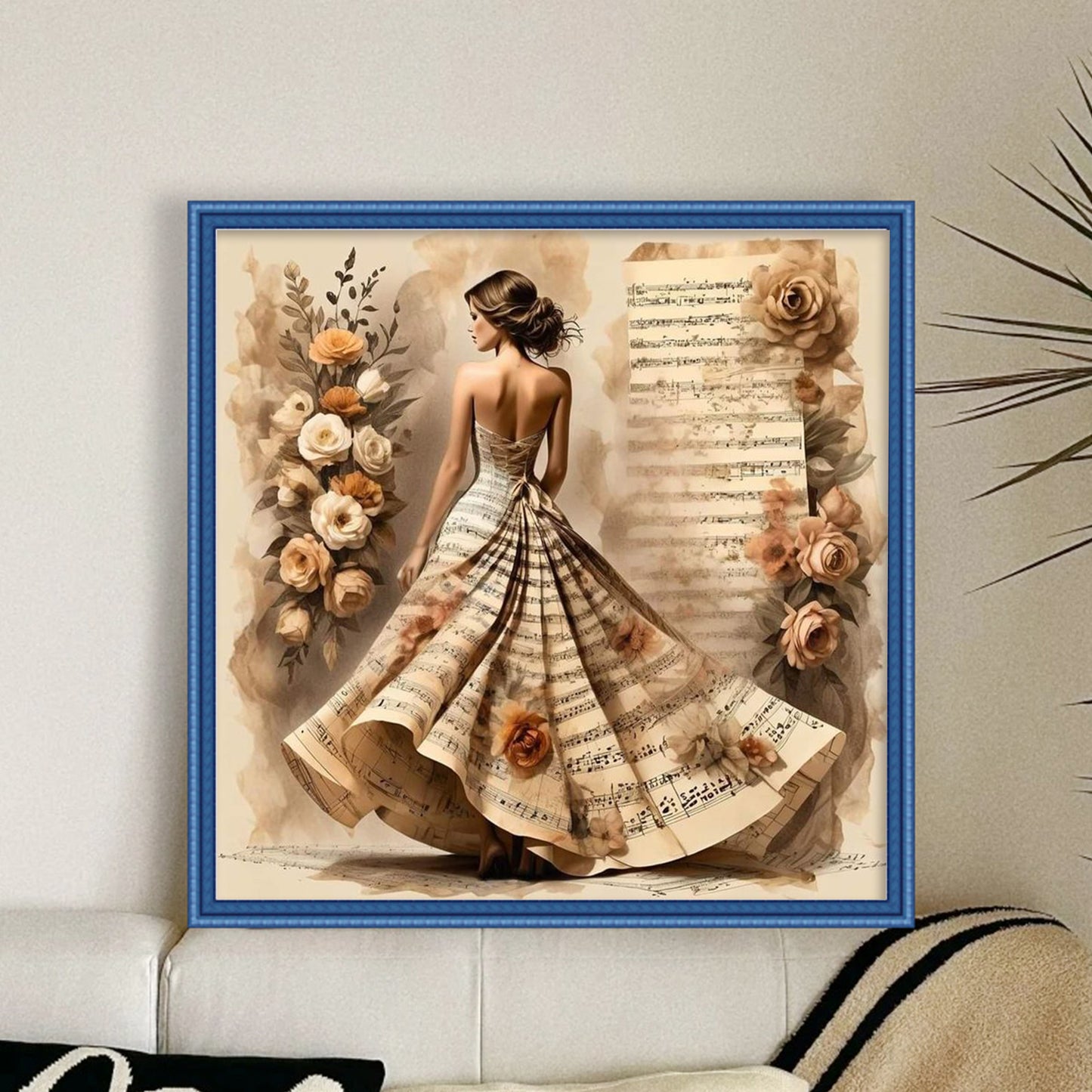 Musical Note Skirt Girl - Full 11CT Stamped Cross Stitch 45x45CM - Huacan