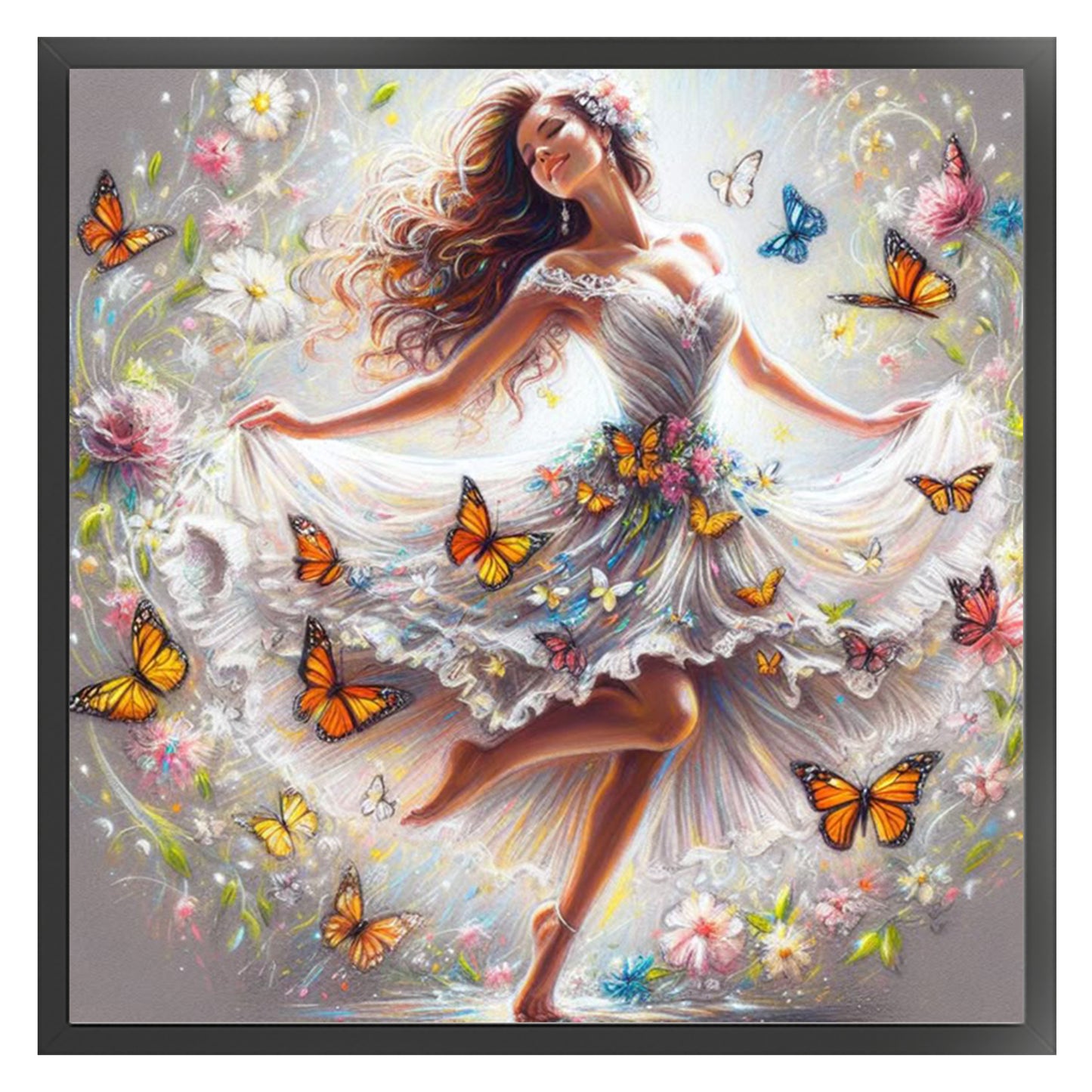 Butterfly And Girl - Full 11CT Stamped Cross Stitch 45x45CM - Huacan