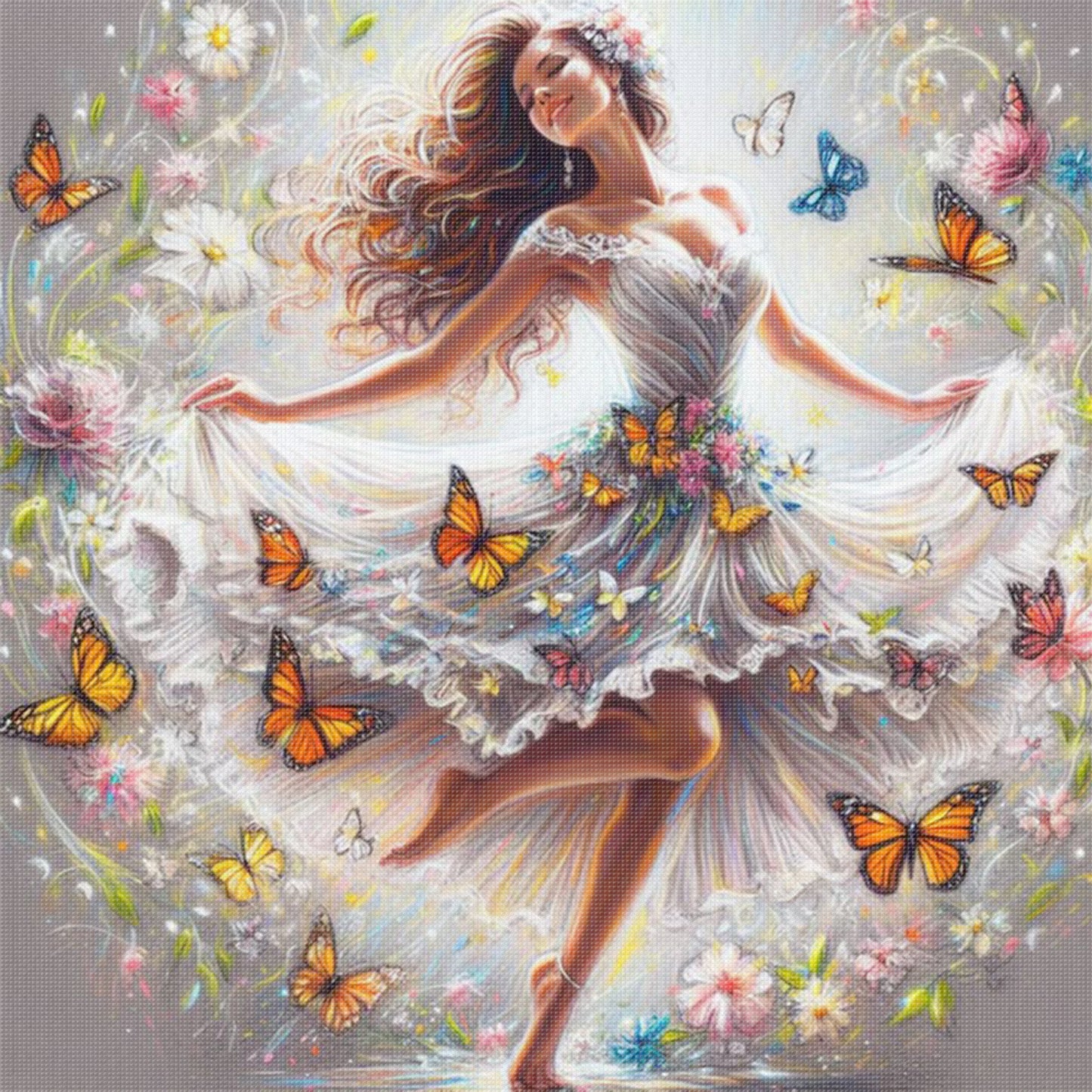 Butterfly And Girl - Full 11CT Stamped Cross Stitch 45x45CM - Huacan
