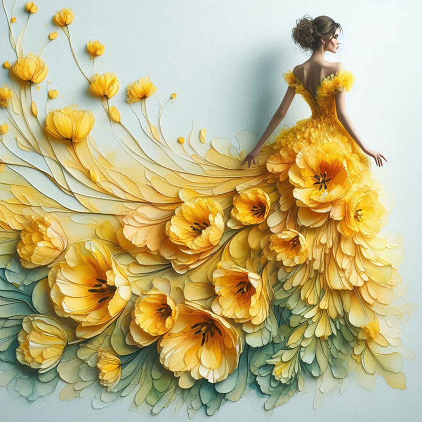Flower Skirt Girl - Full 11CT Stamped Cross Stitch 45x45CM - Huacan