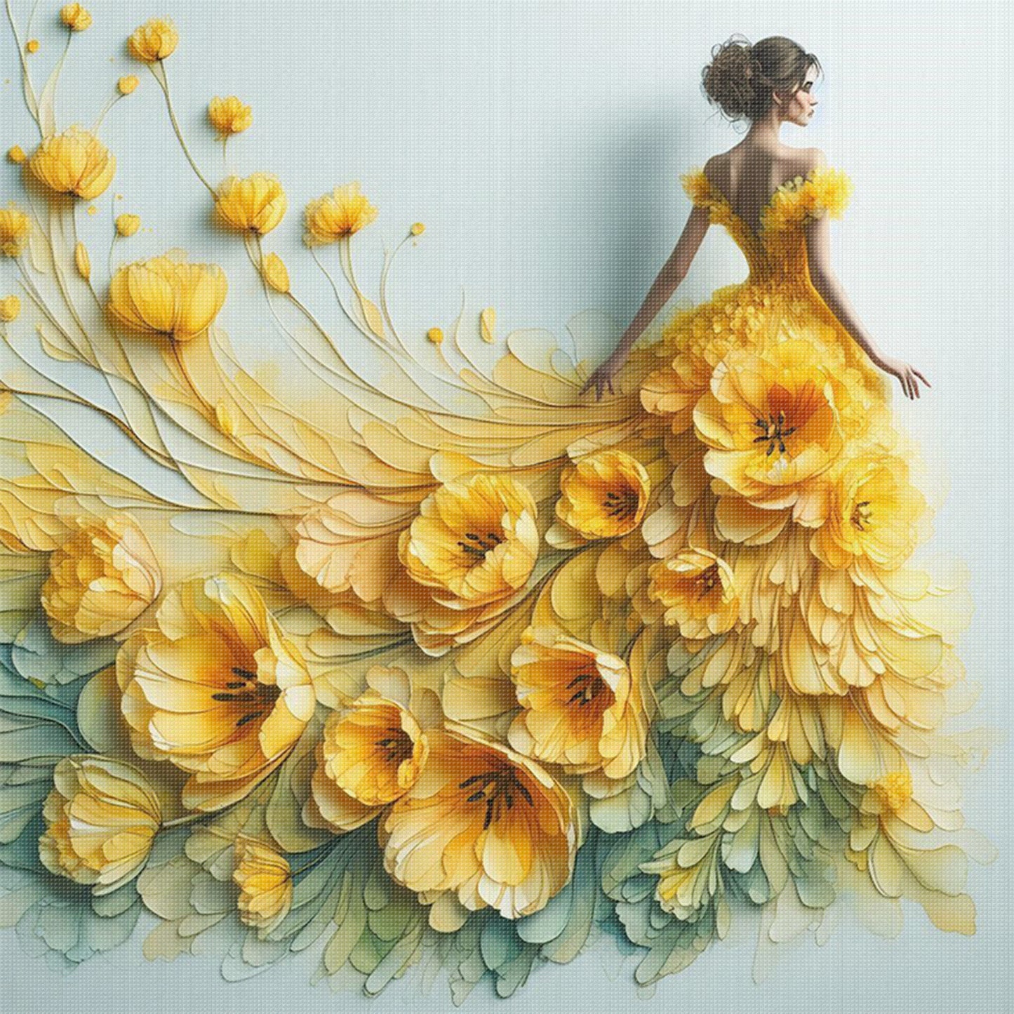 Flower Skirt Girl - Full 11CT Stamped Cross Stitch 45x45CM - Huacan