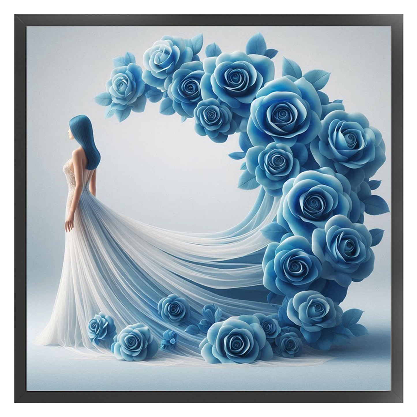 Blue Flower Skirt Girl - Full 11CT Stamped Cross Stitch 45x45CM - Huacan