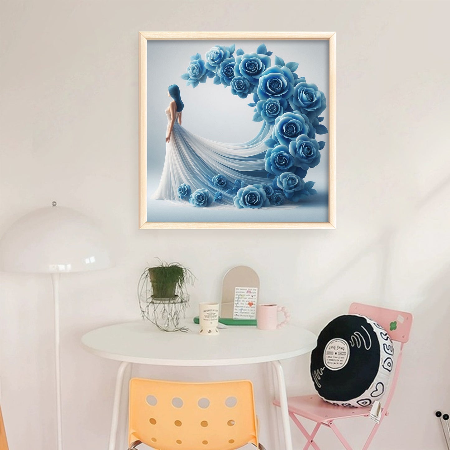 Blue Flower Skirt Girl - Full 11CT Stamped Cross Stitch 45x45CM - Huacan