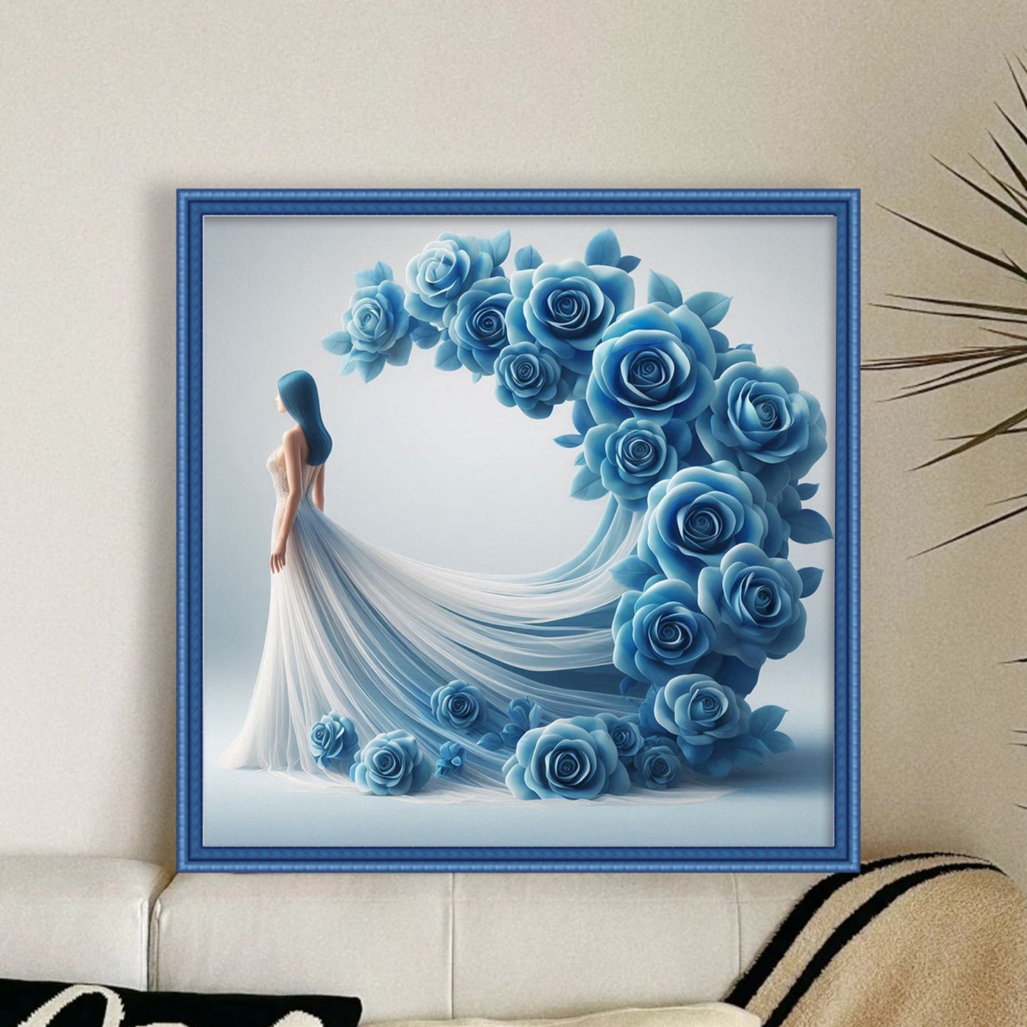 Blue Flower Skirt Girl - Full 11CT Stamped Cross Stitch 45x45CM - Huacan
