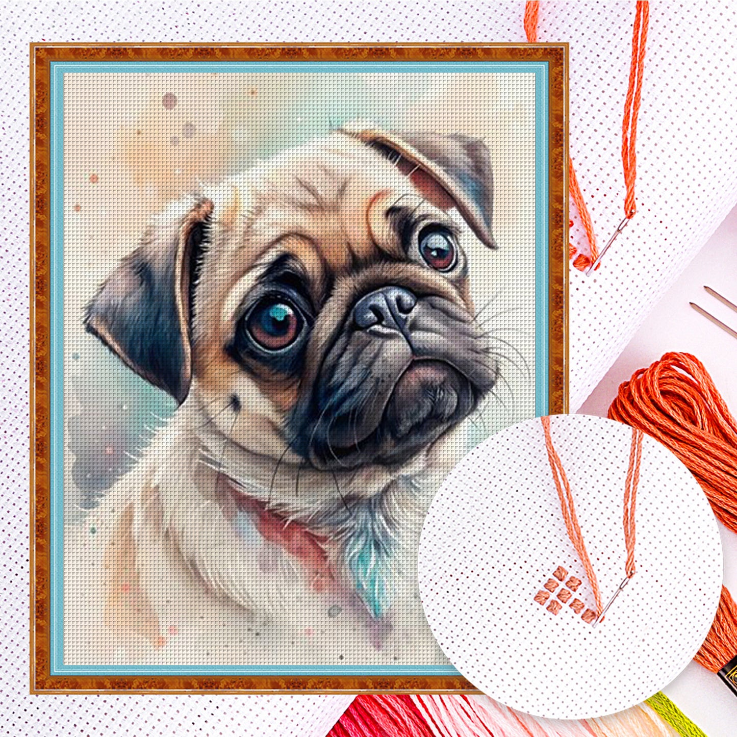 Pug-Dog - Full 11CT Counted Cross Stitch 40x50CM - Huacan