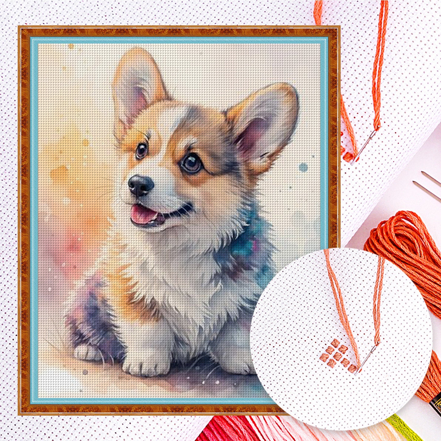 Corgi-Dog - Full 11CT Counted Cross Stitch 40x50CM - Huacan