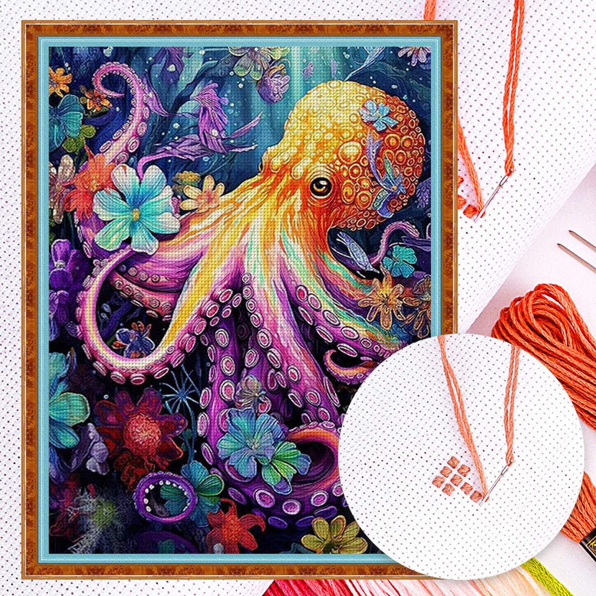 Oktopus - Vollständiges 11CT gezähltes Kreuzstichset 50*68 cm - Huacan