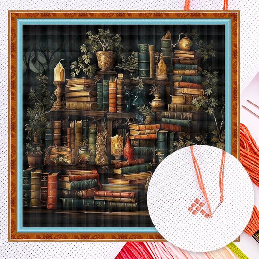 Bookshelf - Full 14CT Counted Cross Stitch 50x50CM - Yishu