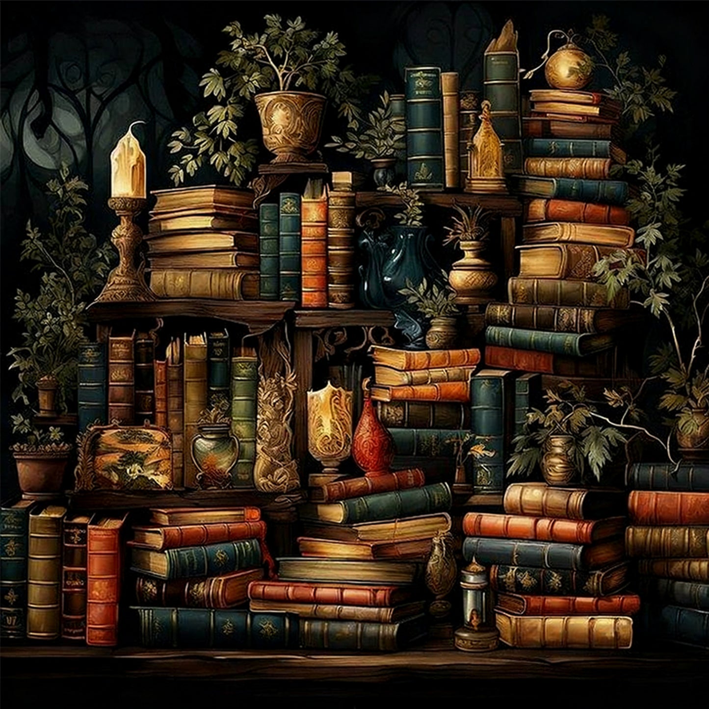 Bookshelf - Full 14CT Counted Cross Stitch 50x50CM - Yishu