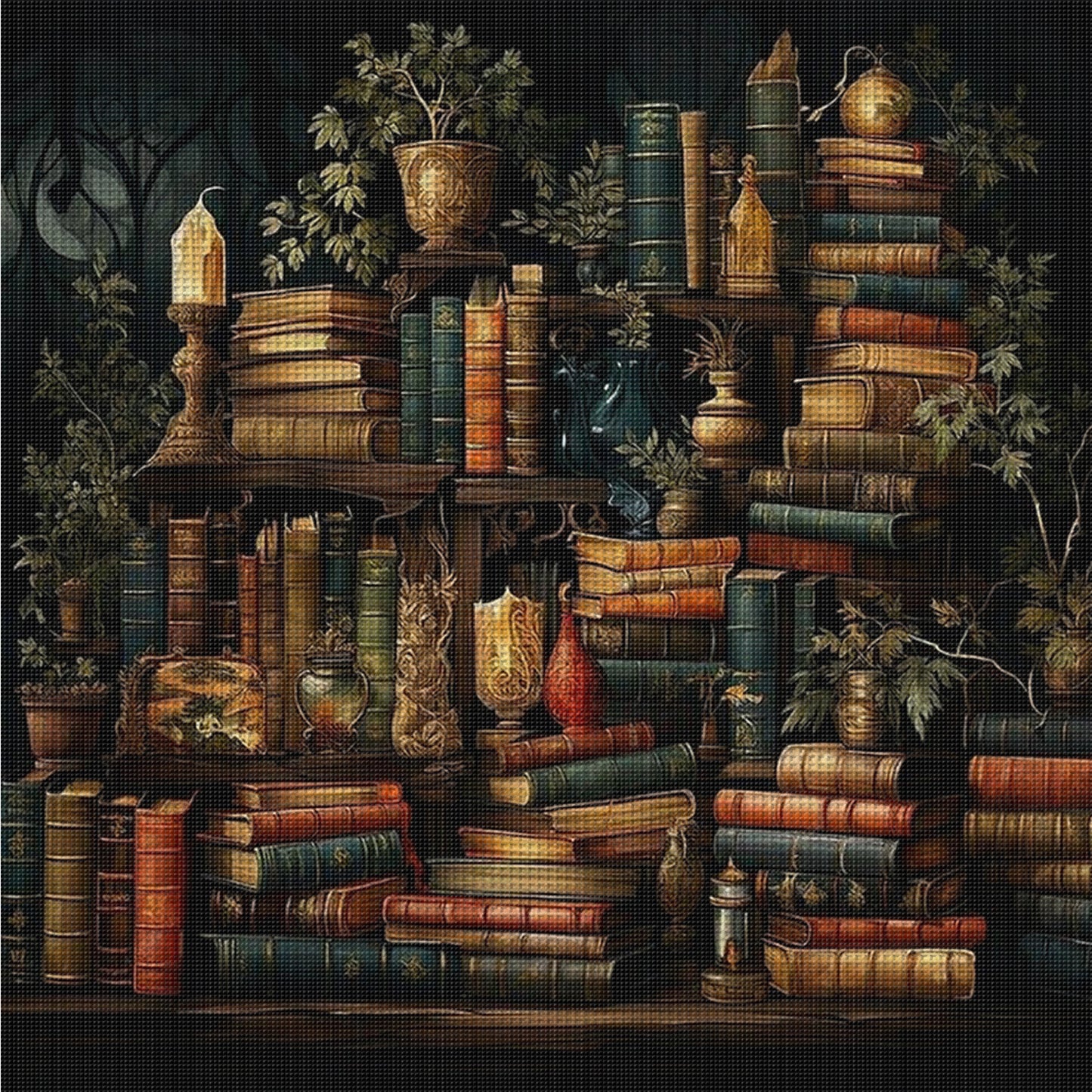 Bookshelf - Full 14CT Counted Cross Stitch 50x50CM - Yishu