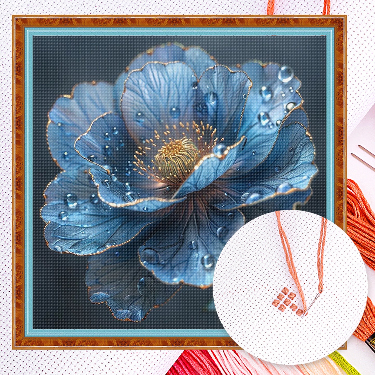Blue Flower - Full 14CT Counted Cross Stitch 45x45CM - Yishu