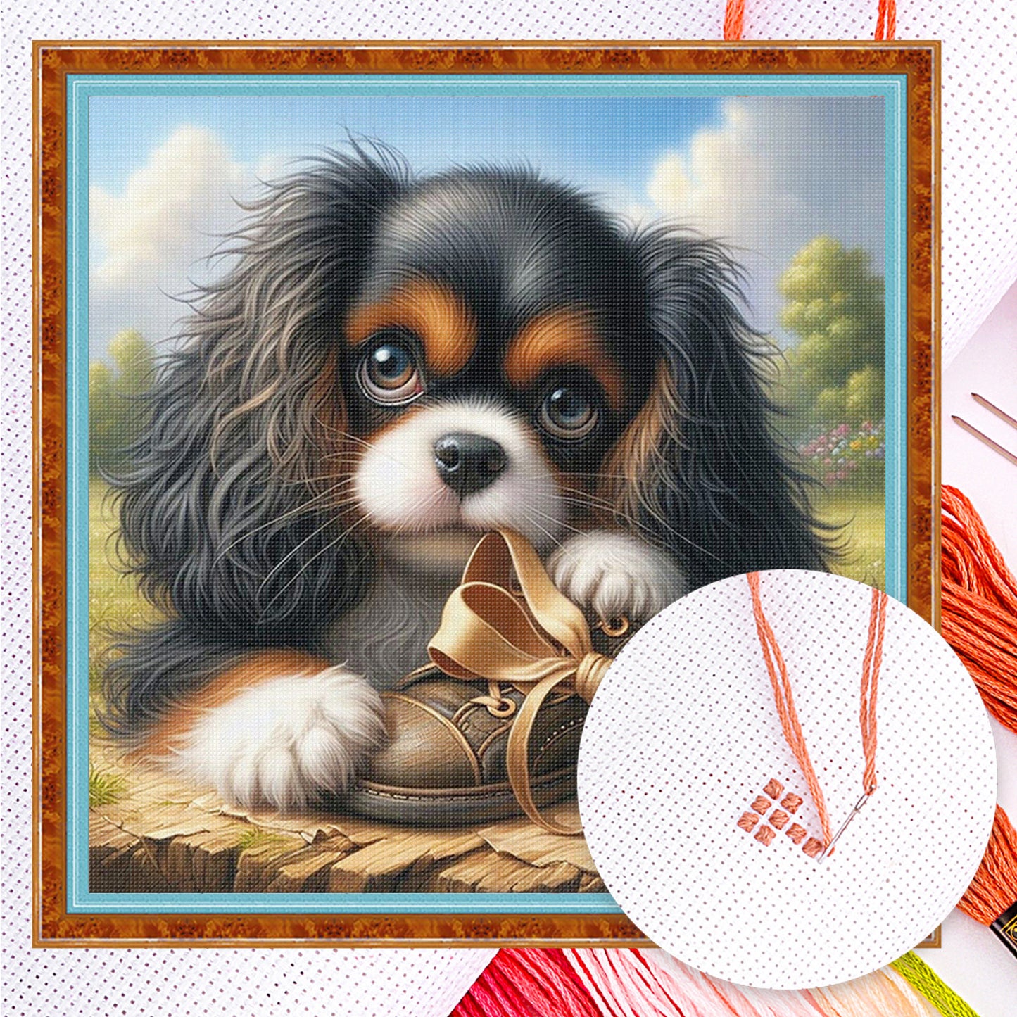 Cavalier King Charles Spaniel-Dog - Full 14CT Counted Cross Stitch 40x40CM - Yishu