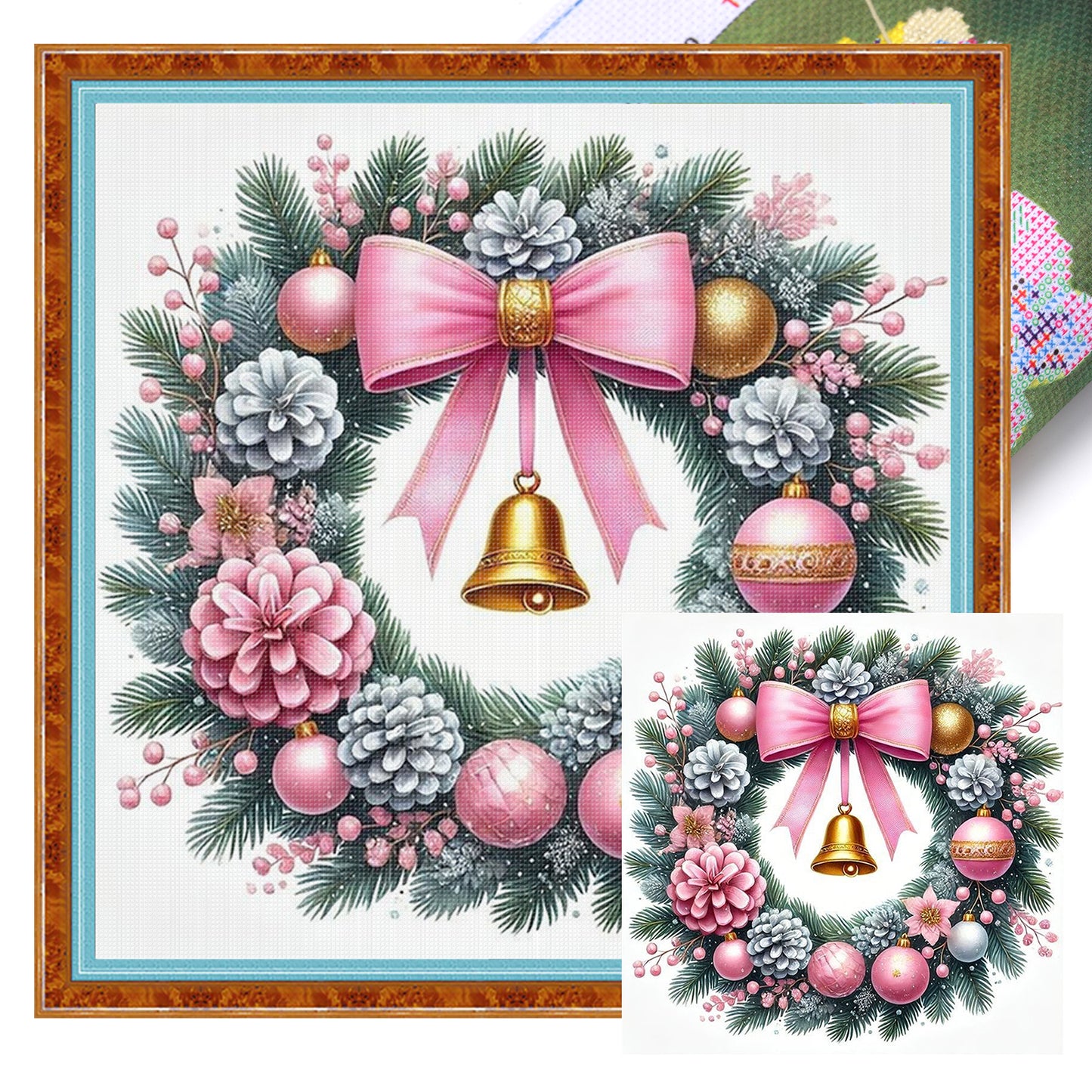 Flower Wreath - Full 14CT Stamped Cross Stitch 40x40CM - Huacan