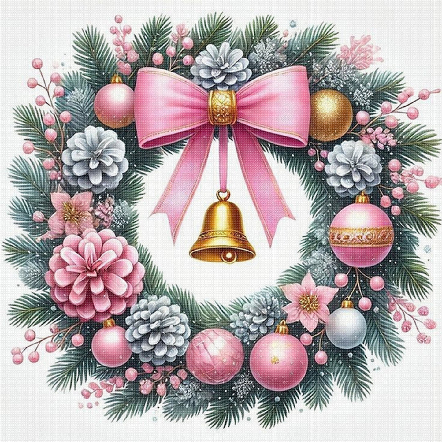 Flower Wreath - Full 14CT Stamped Cross Stitch 40x40CM - Huacan