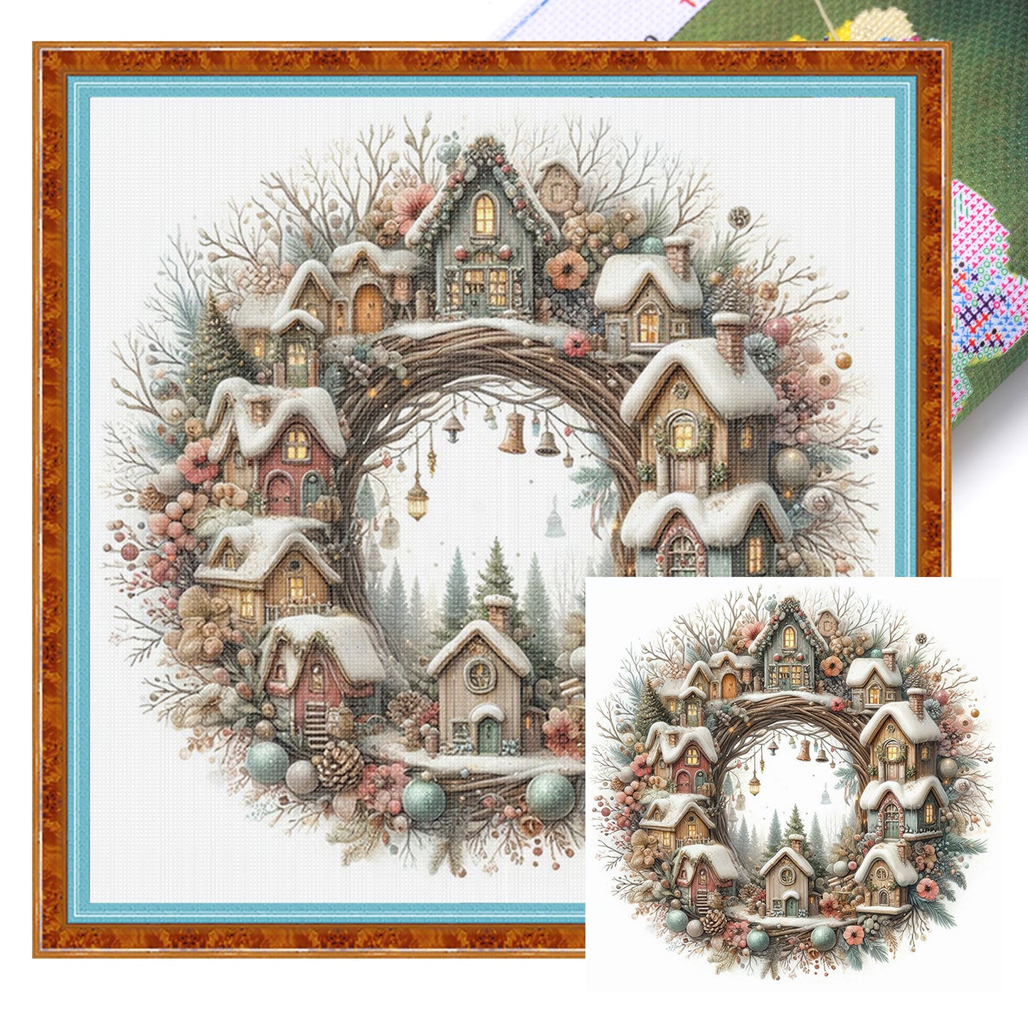 Flower Wreath - Full 14CT Stamped Cross Stitch 40x40CM - Huacan