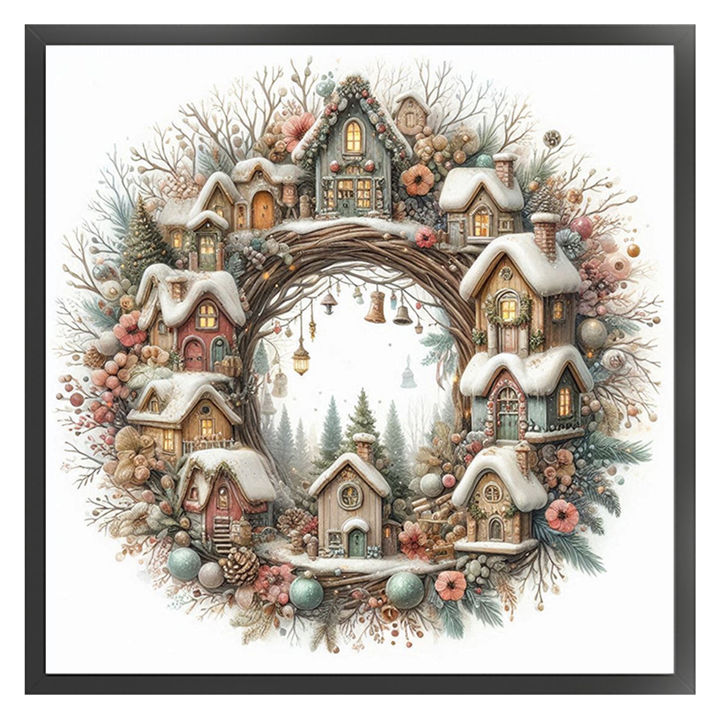 Flower Wreath - Full 14CT Stamped Cross Stitch 40x40CM - Huacan