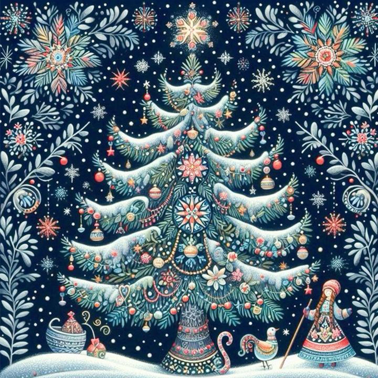 Christmas Tree - Full 14CT Counted Cross Stitch 40x40CM - Huacan