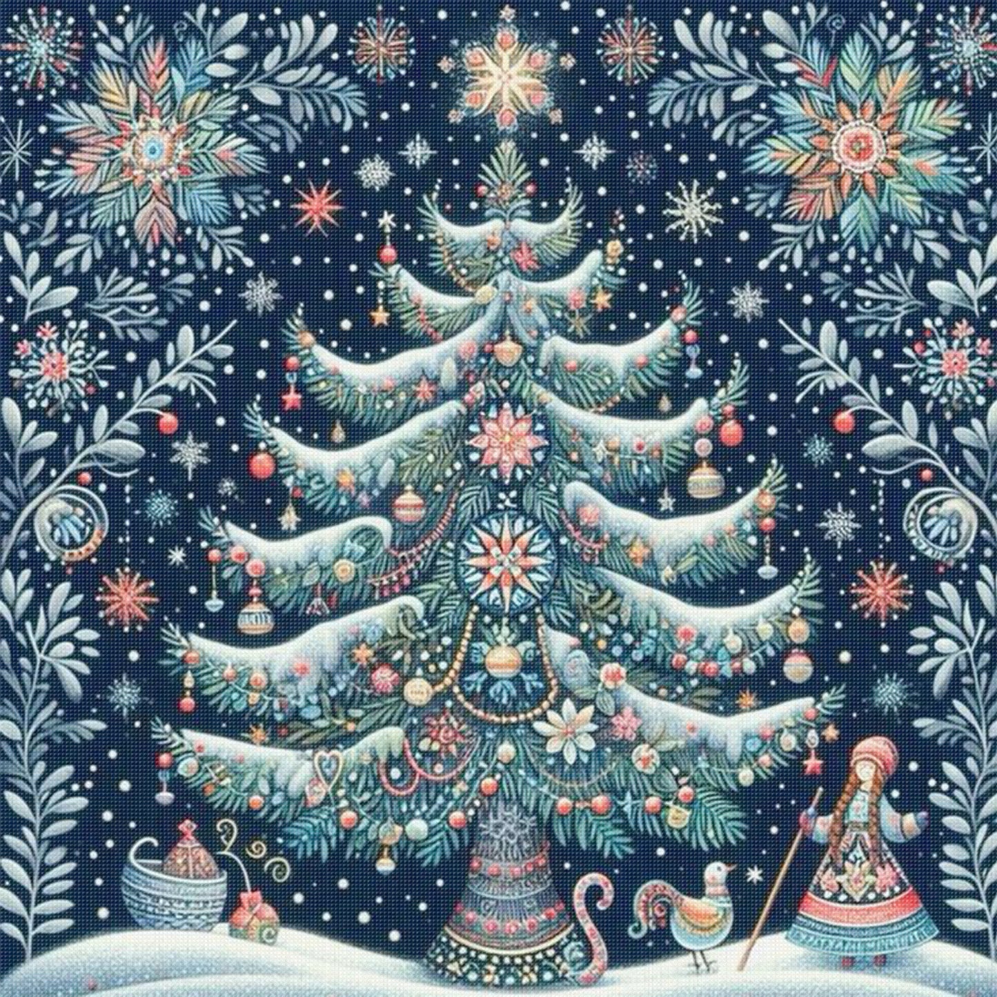 Christmas Tree - Full 14CT Counted Cross Stitch 40x40CM - Huacan