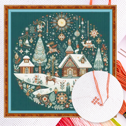 Christmas Scenery - Full 14CT Counted Cross Stitch 40x40CM - Huacan