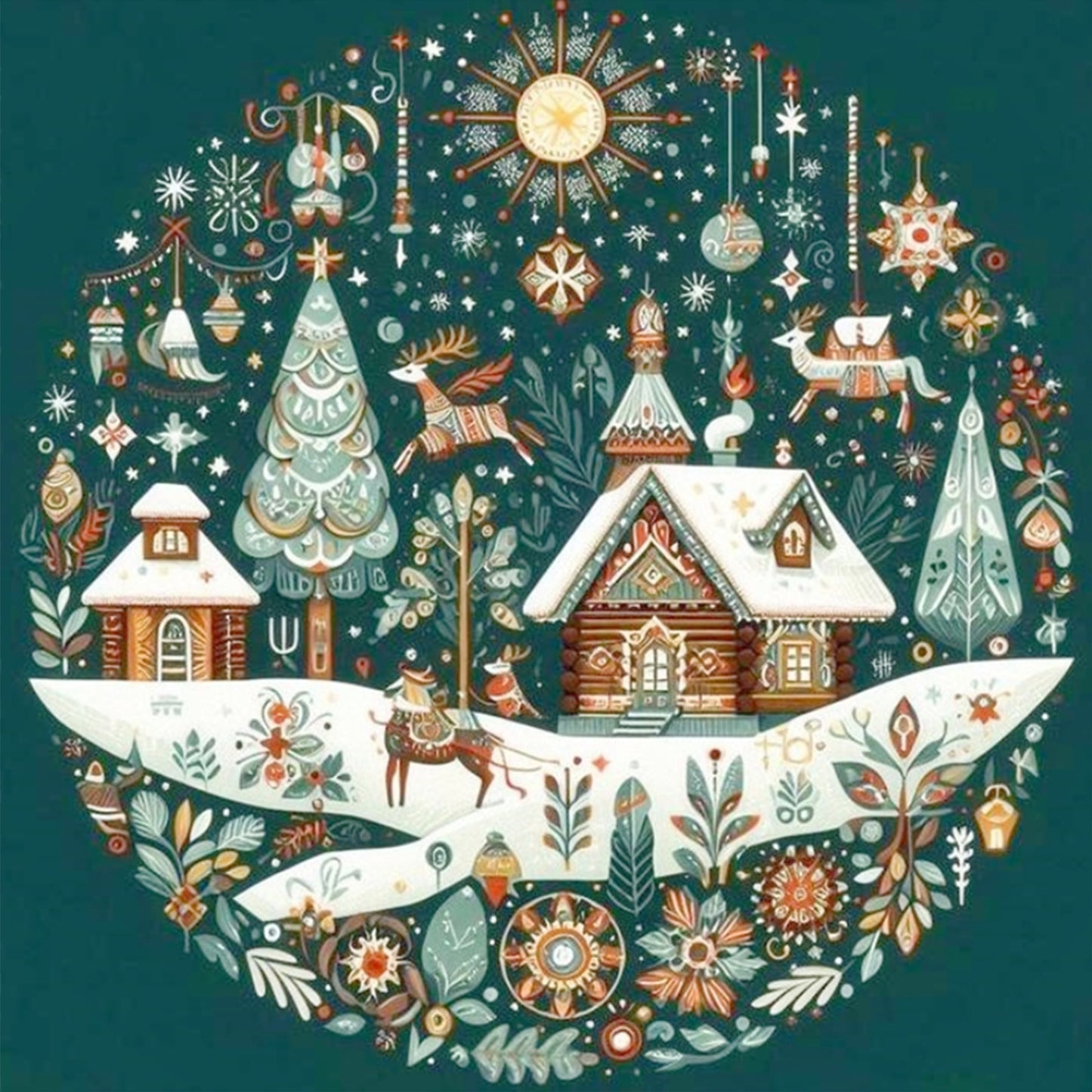 Christmas Scenery - Full 14CT Counted Cross Stitch 40x40CM - Huacan