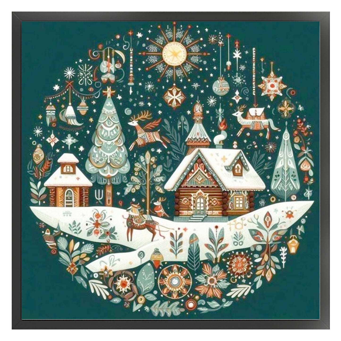Christmas Scenery - Full 14CT Counted Cross Stitch 40x40CM - Huacan