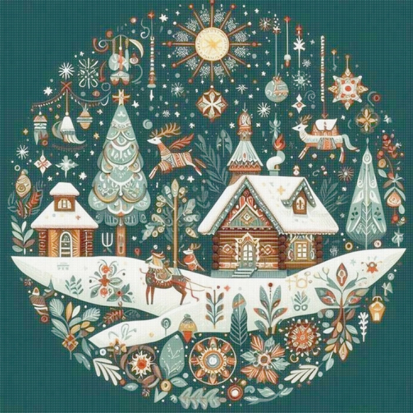 Christmas Scenery - Full 14CT Counted Cross Stitch 40x40CM - Huacan