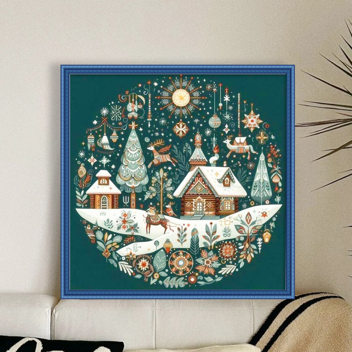 Christmas Scenery - Full 14CT Counted Cross Stitch 40x40CM - Huacan