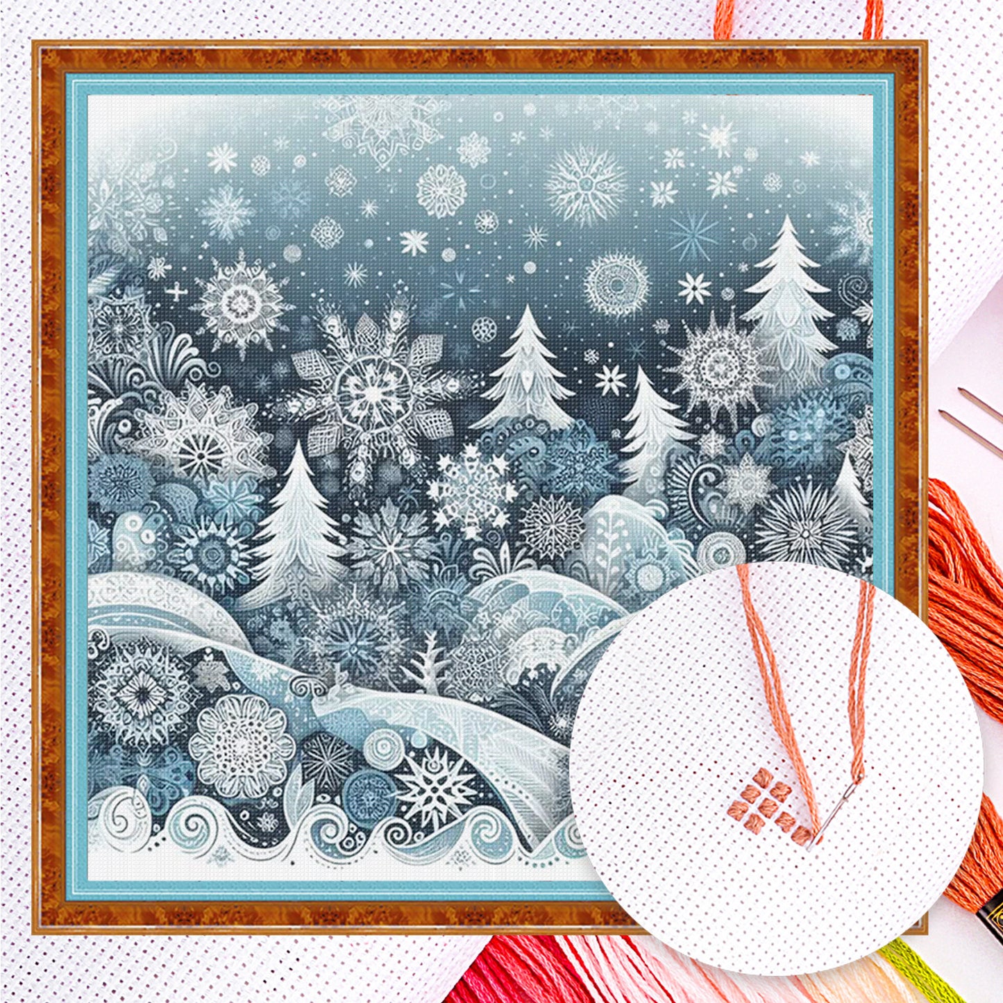 Christmas Scenery - Full 14CT Counted Cross Stitch 40x40CM - Huacan