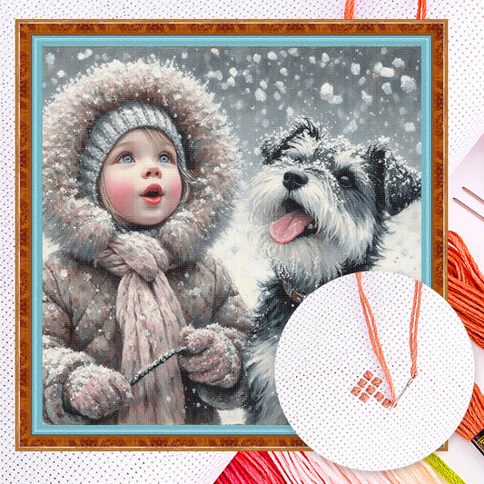 Boy And Dog - Full 11CT Counted Cross Stitch 40x40CM - Huacan