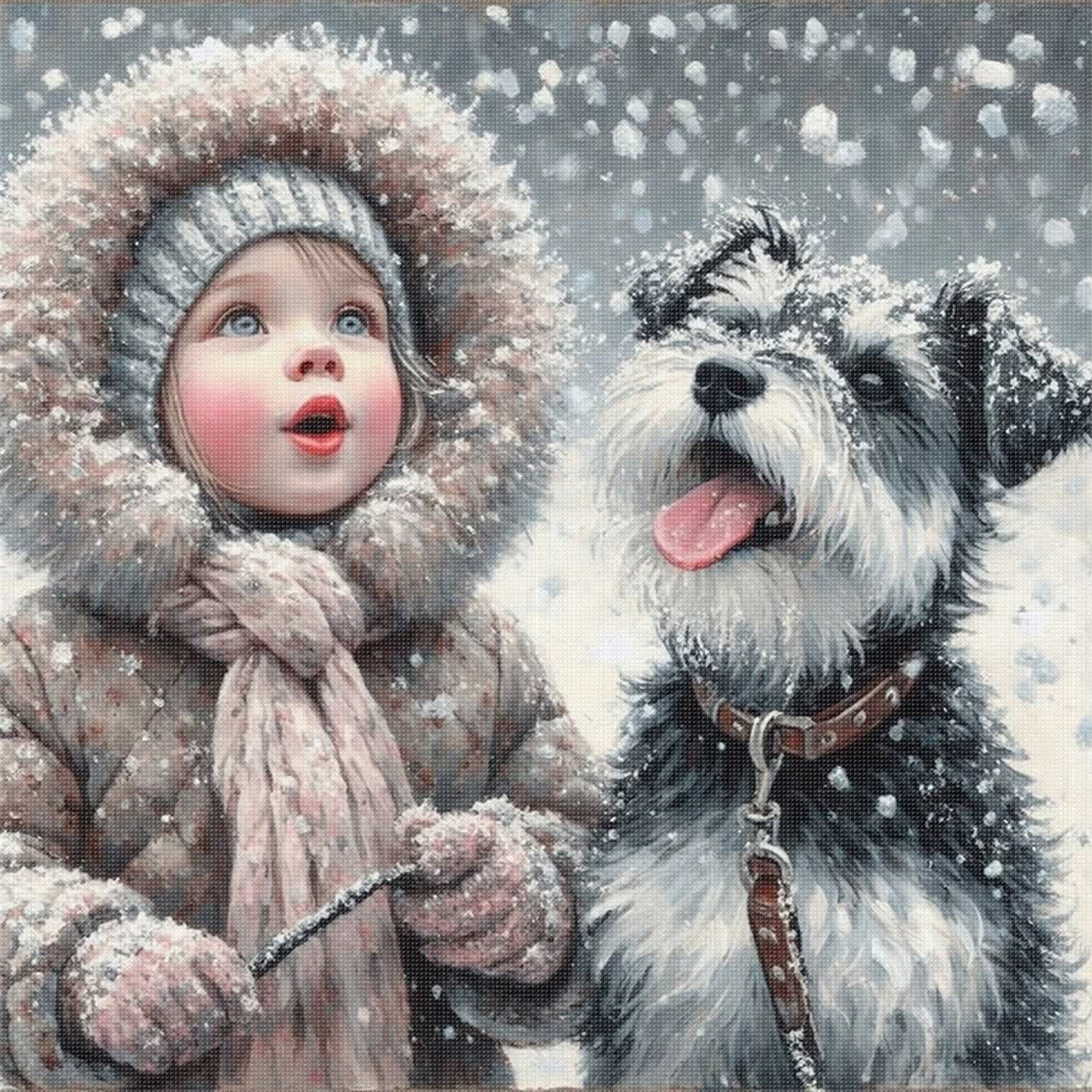 Boy And Dog - Full 11CT Counted Cross Stitch 40x40CM - Huacan