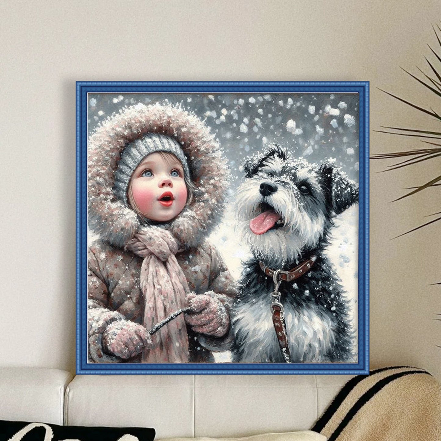 Boy And Dog - Full 11CT Counted Cross Stitch 40x40CM - Huacan