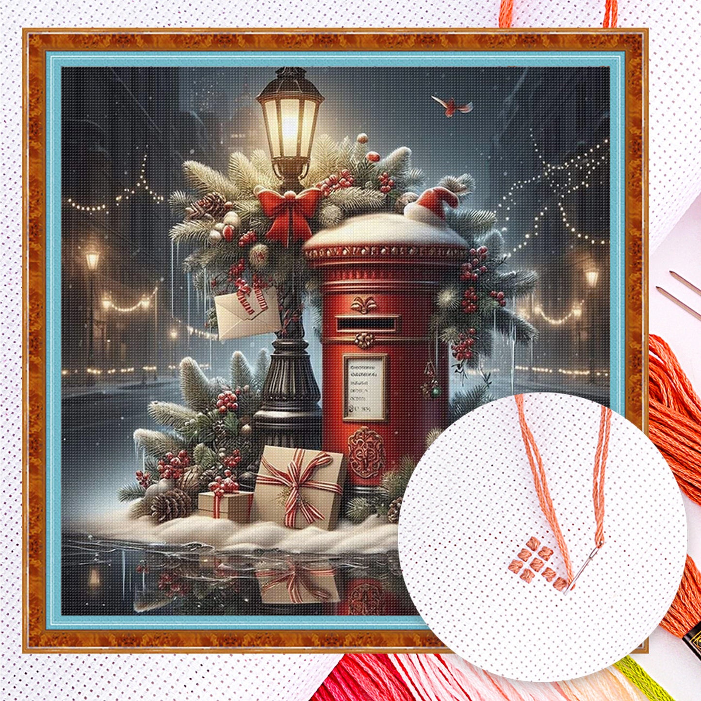 Christmas Mailbox - Full 11CT Counted Cross Stitch 45x45CM - Huacan