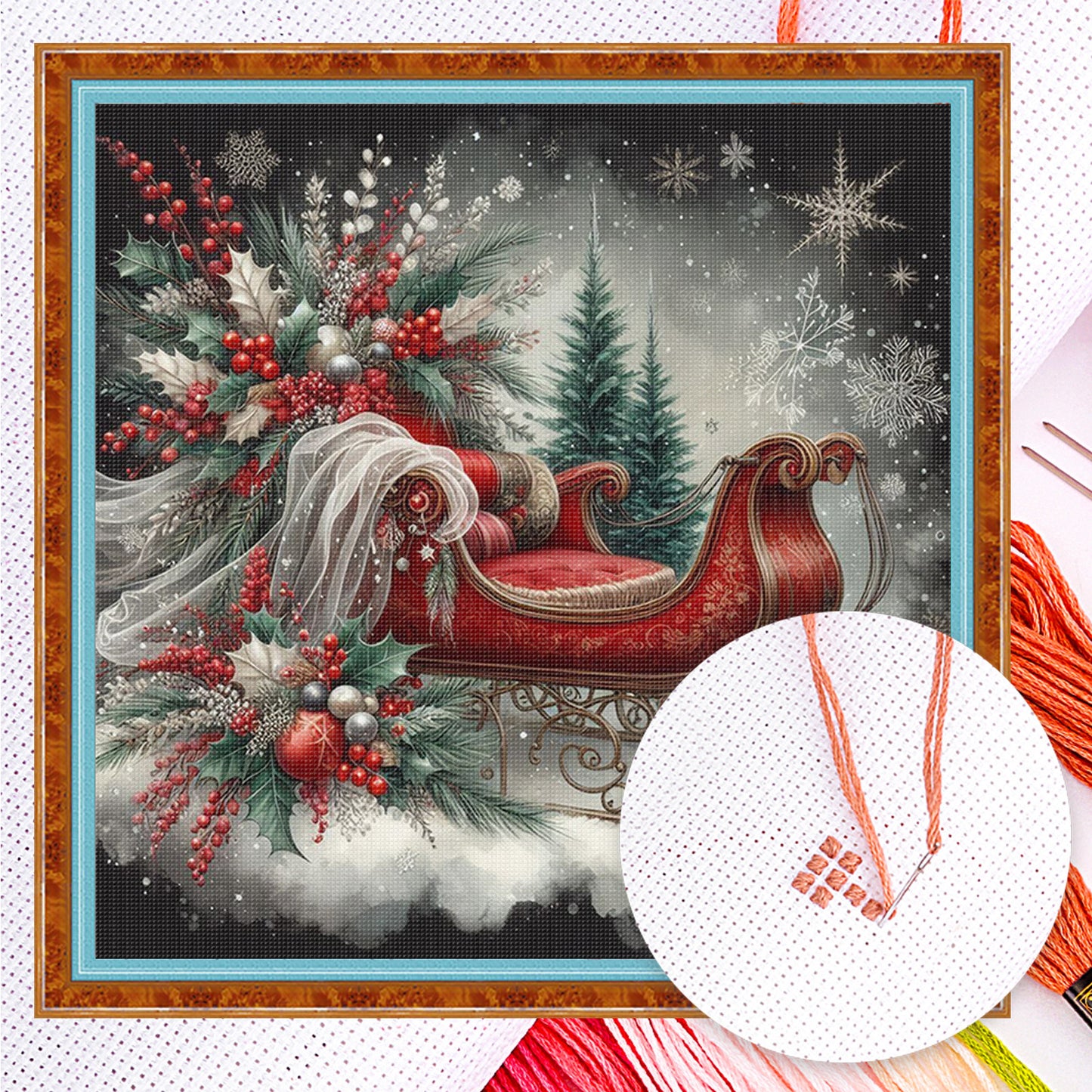 Christmas Sleigh - Full 11CT Counted Cross Stitch 45x45CM - Huacan
