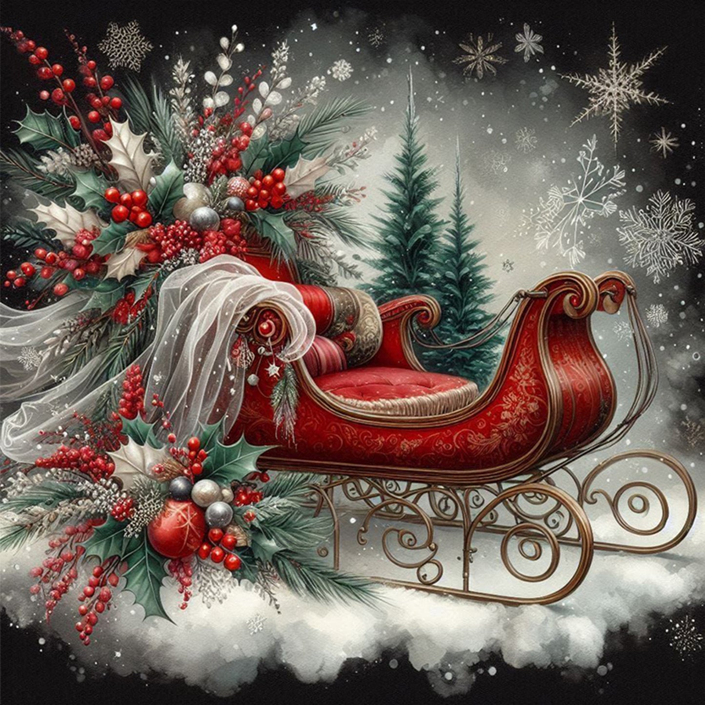 Christmas Sleigh - Full 11CT Counted Cross Stitch 45x45CM - Huacan