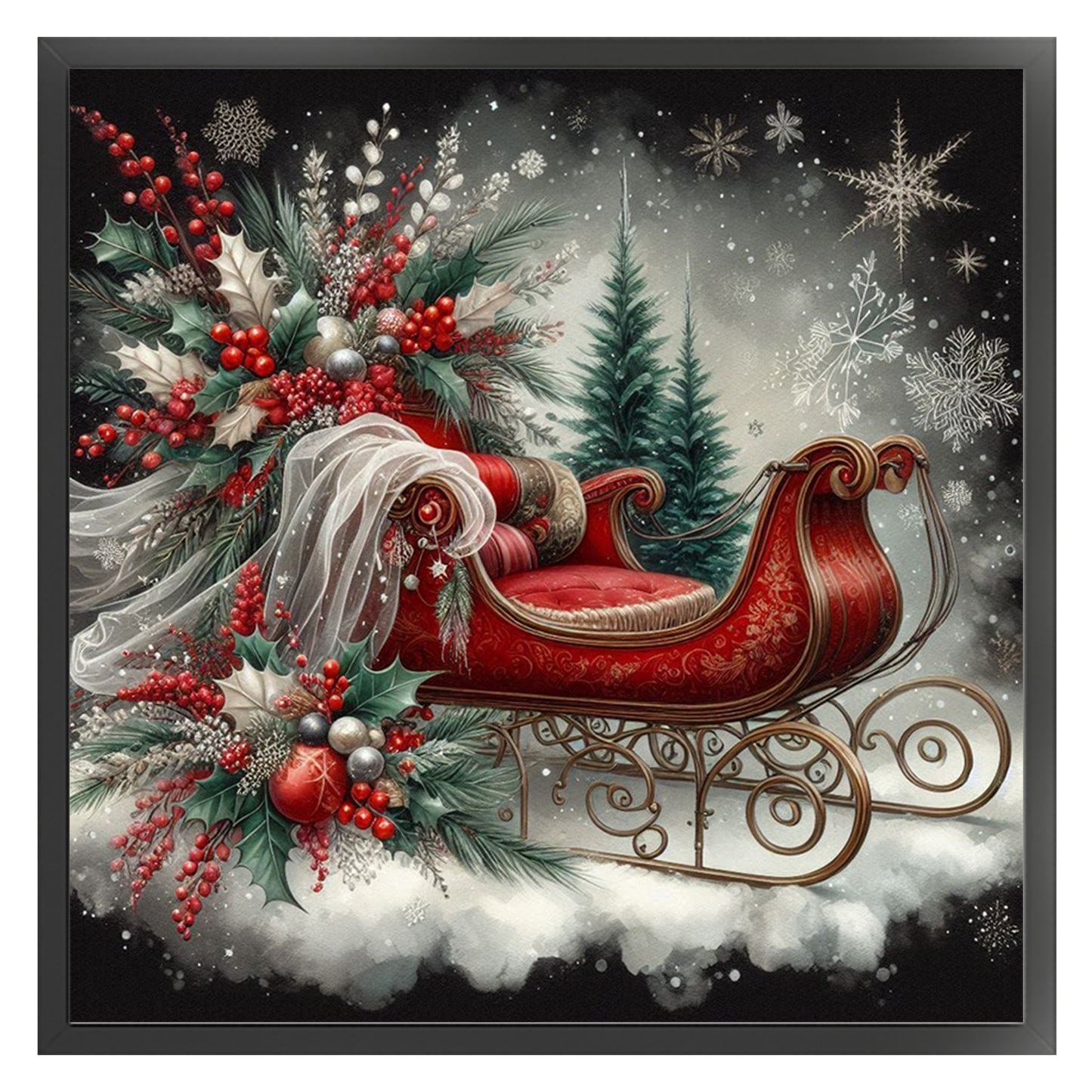 Christmas Sleigh - Full 11CT Counted Cross Stitch 45x45CM - Huacan