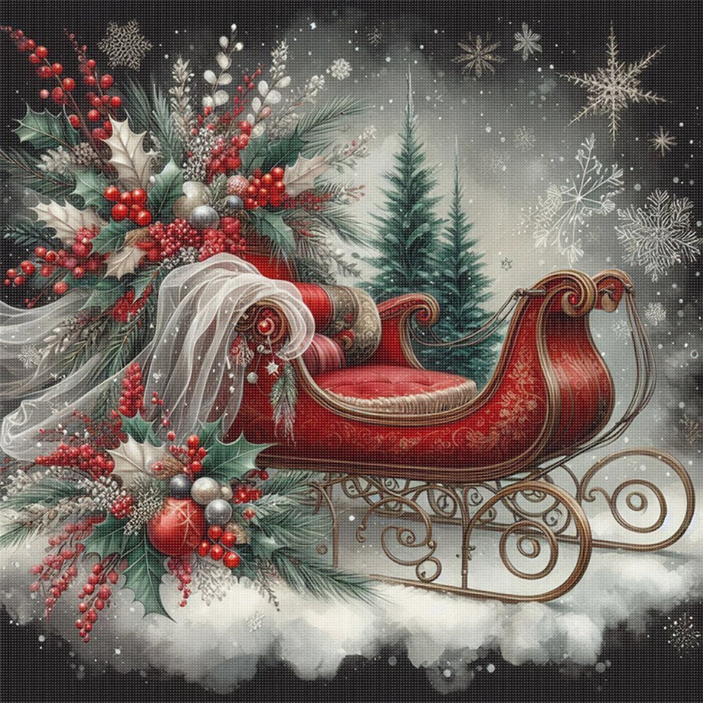 Christmas Sleigh - Full 11CT Counted Cross Stitch 45x45CM - Huacan