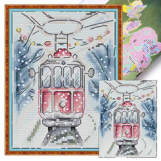 Winter Snow Scene - Full 14CT Stamped Cross Stitch 15x19CM - Joy Sunday Backstitch